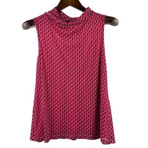 Women’s Halogen Size 1 Red, Pink, & Black Patterned Sleeveless Blouse